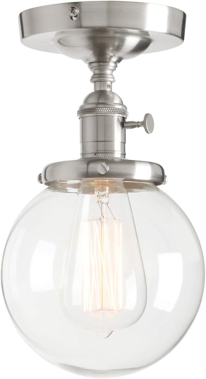 PERMO Vintage Industrial Mini 5.9" Round Clear Glass Globe Semi Flush Mount Ceiling Light Fixture... | Amazon (US)