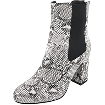 WETKISS Women Snakeskin Booties, Ankle Boots Slip on for Ladies, Snake Print Boots Chunky Block Mid  | Amazon (US)