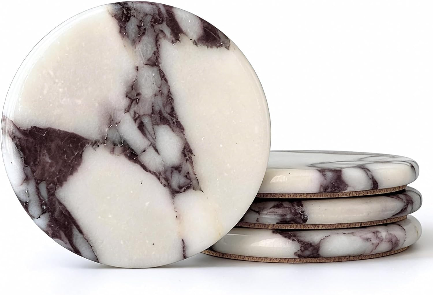 Marble Coasters Set of 4 - Stone Coaster for Drinks, Coaster with Cork for Tabletop & Coffee Table Decor, Ideal Home Decor House Warming Gifts (Calacatta Viola) | Amazon (US)