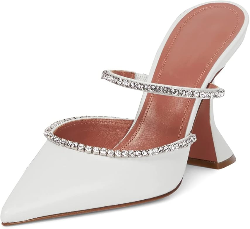 Arqa Mules Heels for Women Rhinestone Strappy Sandals Slingback Pointed Toe Stiletto Wedding Pump... | Amazon (US)