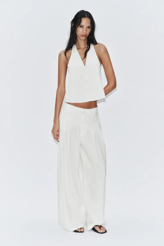 WIDE LEG PLEATED LINEN PANTS | Zara US