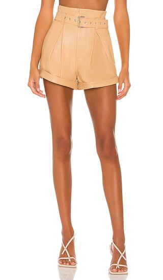 Azan Leather Shorts in Camel | Revolve Clothing (Global)