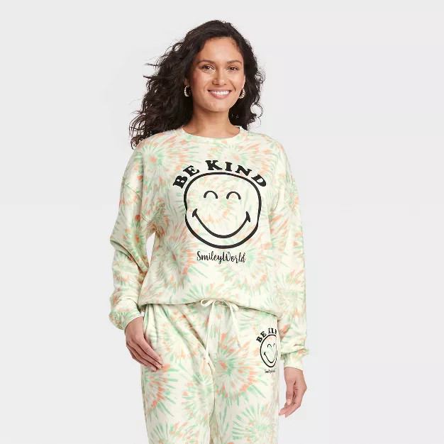 Women's SmileyWorld Be Kind Graphic Sweatshirt - White | Target