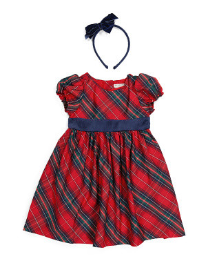 Toddler Girls Plaid Holiday Dress With Headband | TJ Maxx