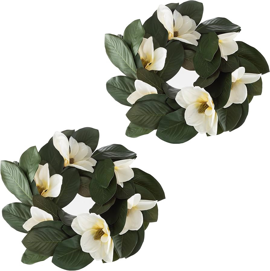 Pure Garden Magnolia Wreaths - Set of Two 24-Inch Artificial Spring Wreaths for Home Decor - Deco... | Amazon (US)