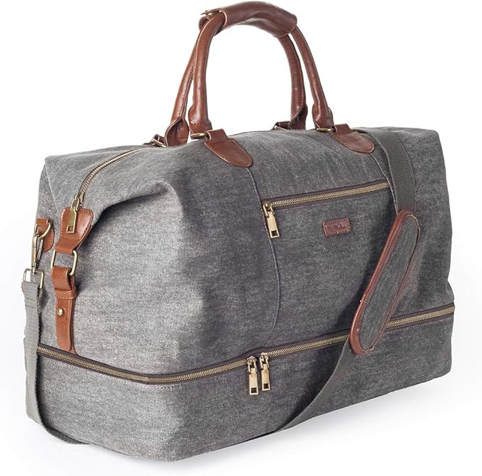 Canvas Travel Tote Luggage Men's Weekender Duffle Bag with Shoe compartment (Dark Grey) | Amazon (US)