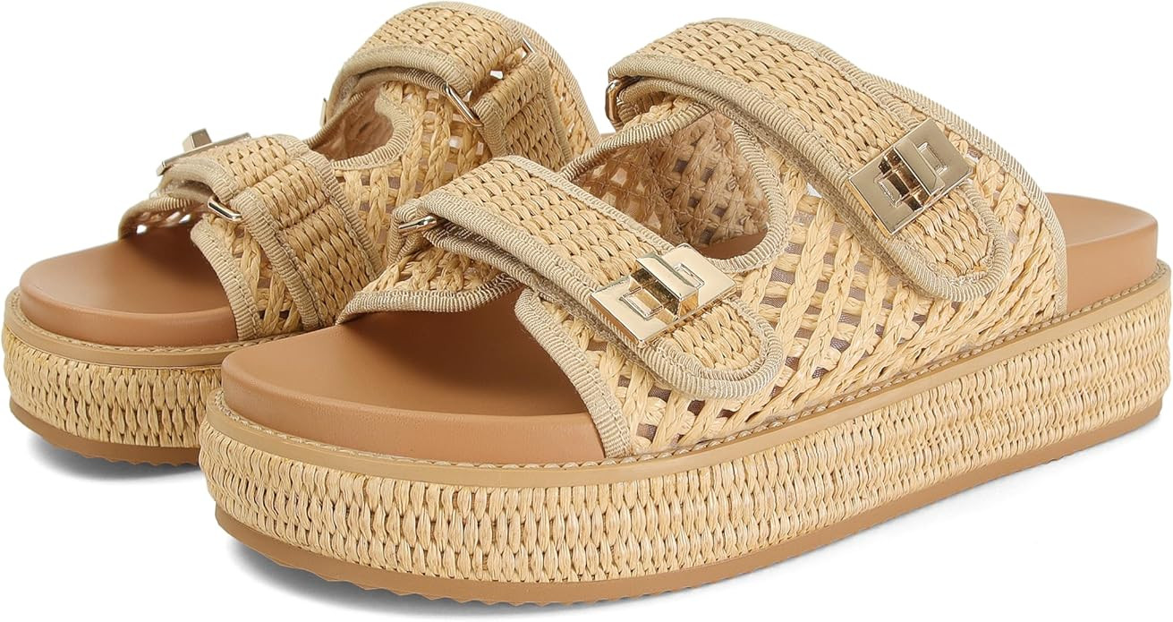 SOVANYOU Raffia Platform Wedge Sandals for Women Comfortable Summer Beach Sandals Open Toe Slingb... | Amazon (US)
