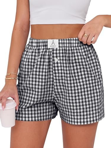 ANRABESS Boxer Shorts for Women Gingham Pajama 2026 Summer Casual Lounge Sleep Plaid Shorts Y2K B... | Amazon (US)
