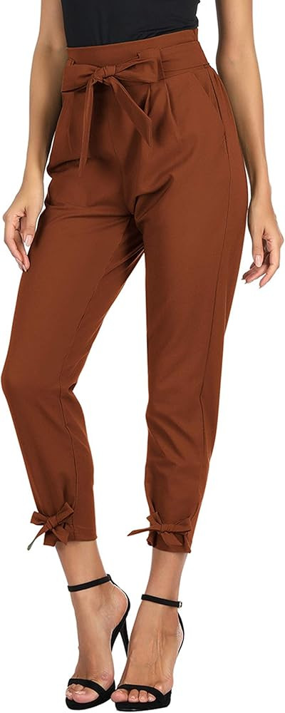 GRACE KARIN Womens Casual High Waist Pencil Pants with Pockets Bow-Knot Cropped Paper Bag Pants f... | Amazon (US)