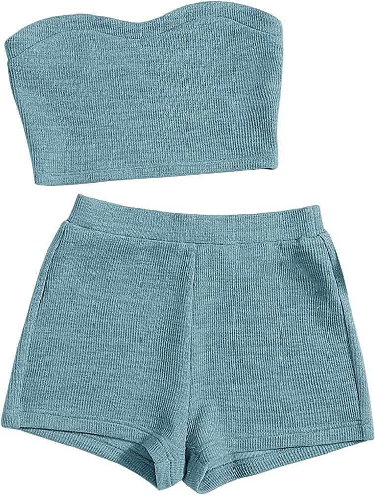 Verdusa Women's 2 Piece Outfit One Shoulder Crop Top and Flare Leg Pants Set | Amazon (CA)
