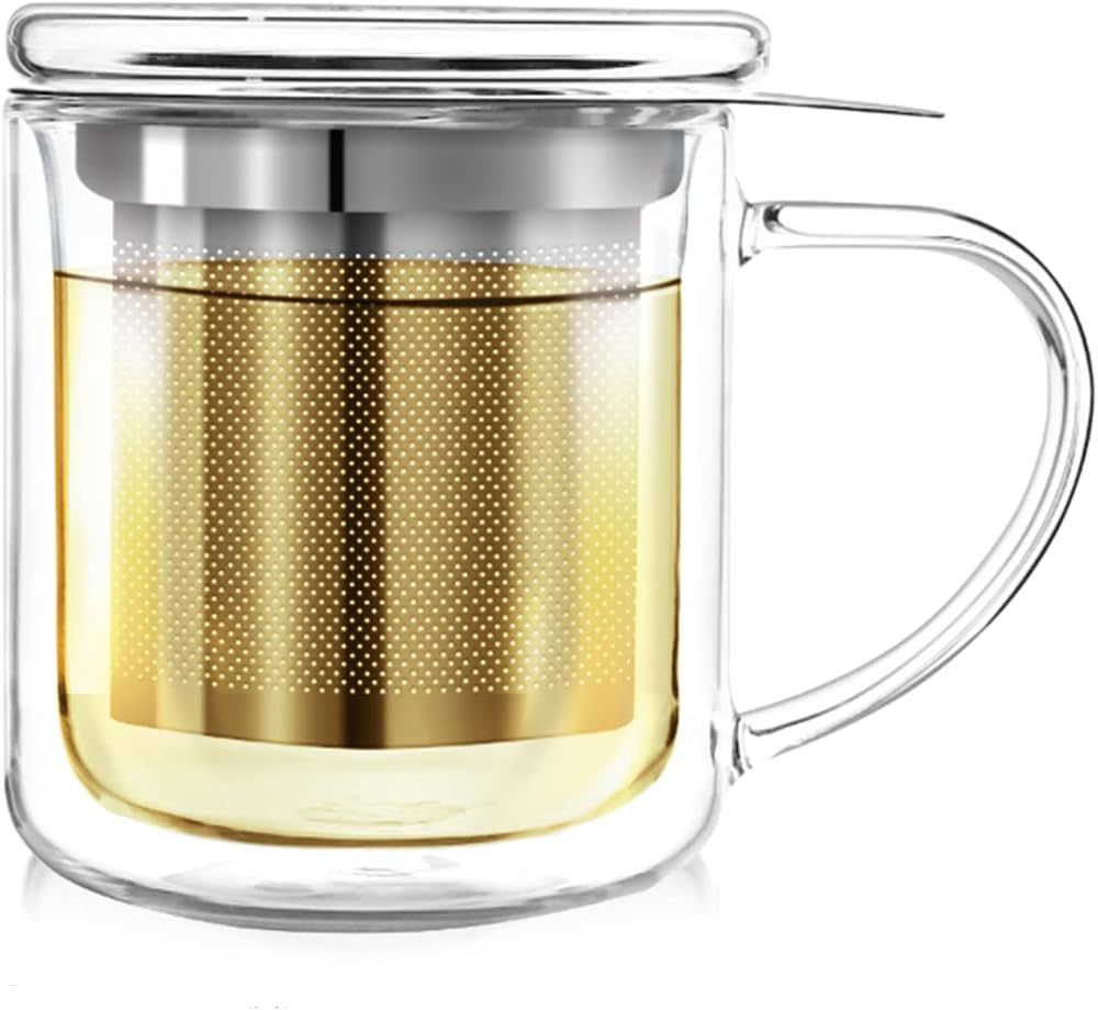 Teabloom Single-Serve Tea Maker - Double Wall Glass Cup with Infuser Basket and Lid for Steeping,... | Amazon (US)