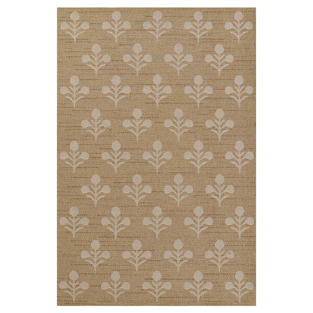 Sayden Updated Traditional Beige Floral Patterned Indoor Outdoor Rug - 5'3"x7' | Kathy Kuo Home