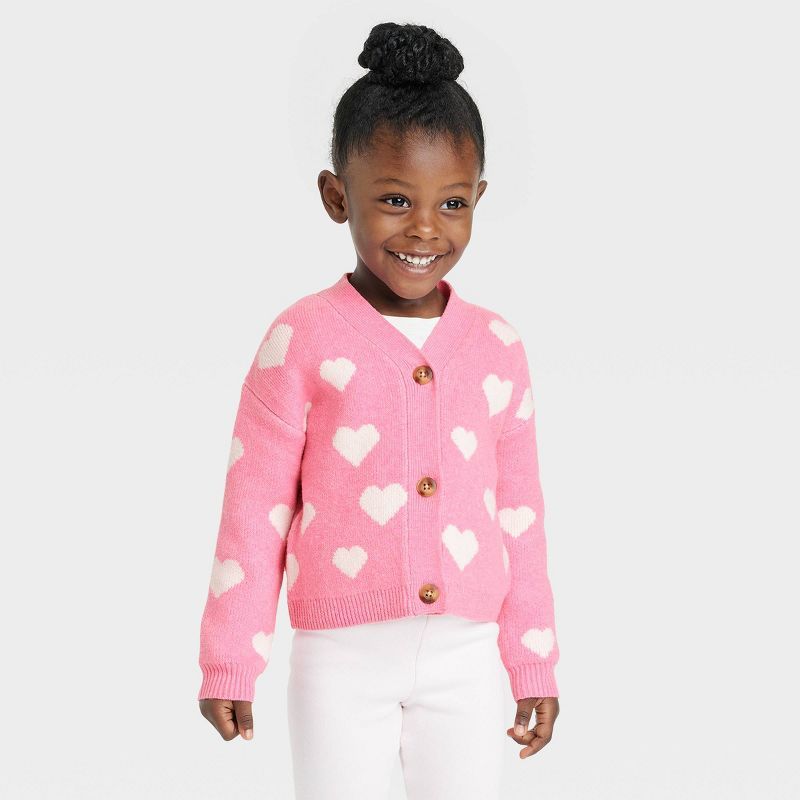 Toddler Heart Long Sleeve V-Neck Cardigan - Cat & Jack™ Pink | Target