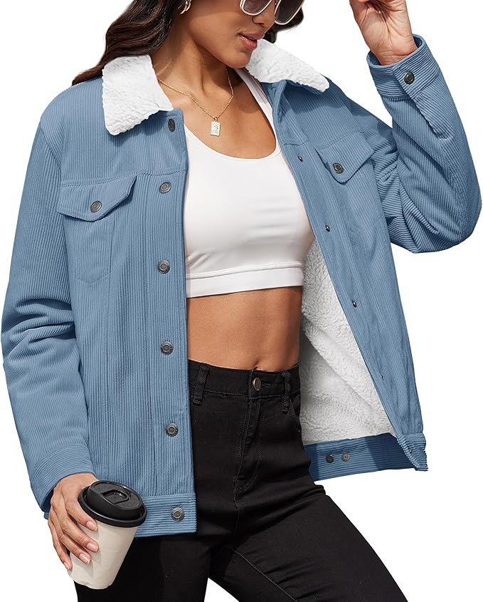 MAGCOMSEN Women's Corduroy Jacket Sherpa Fleece Lined Warm Winter Coat Button Down Casual Jacket ... | Amazon (US)