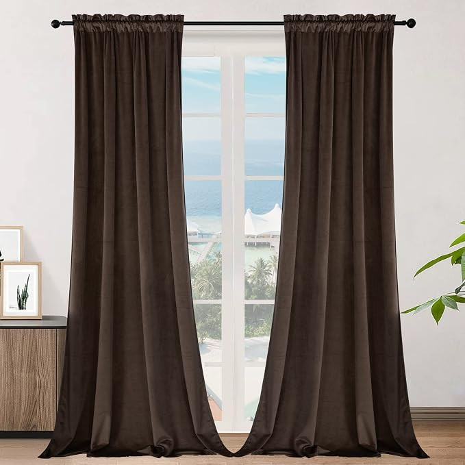 SMILETIME Brown 108in Long Velvet Curtains with Rod Pocket Thermal Insulated Soft Privacy Light-F... | Amazon (US)