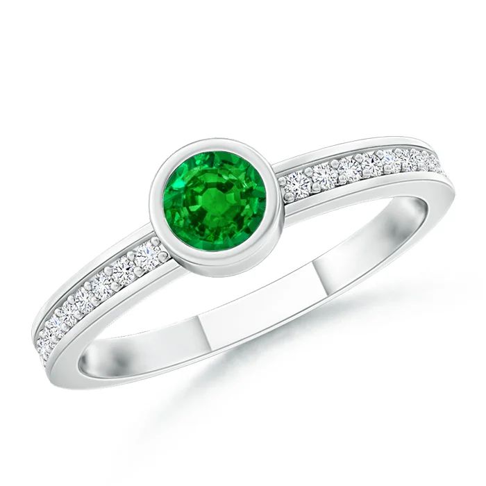 Bezel Round Emerald Stackable Ring with Diamond Accents | Angara | Angara US