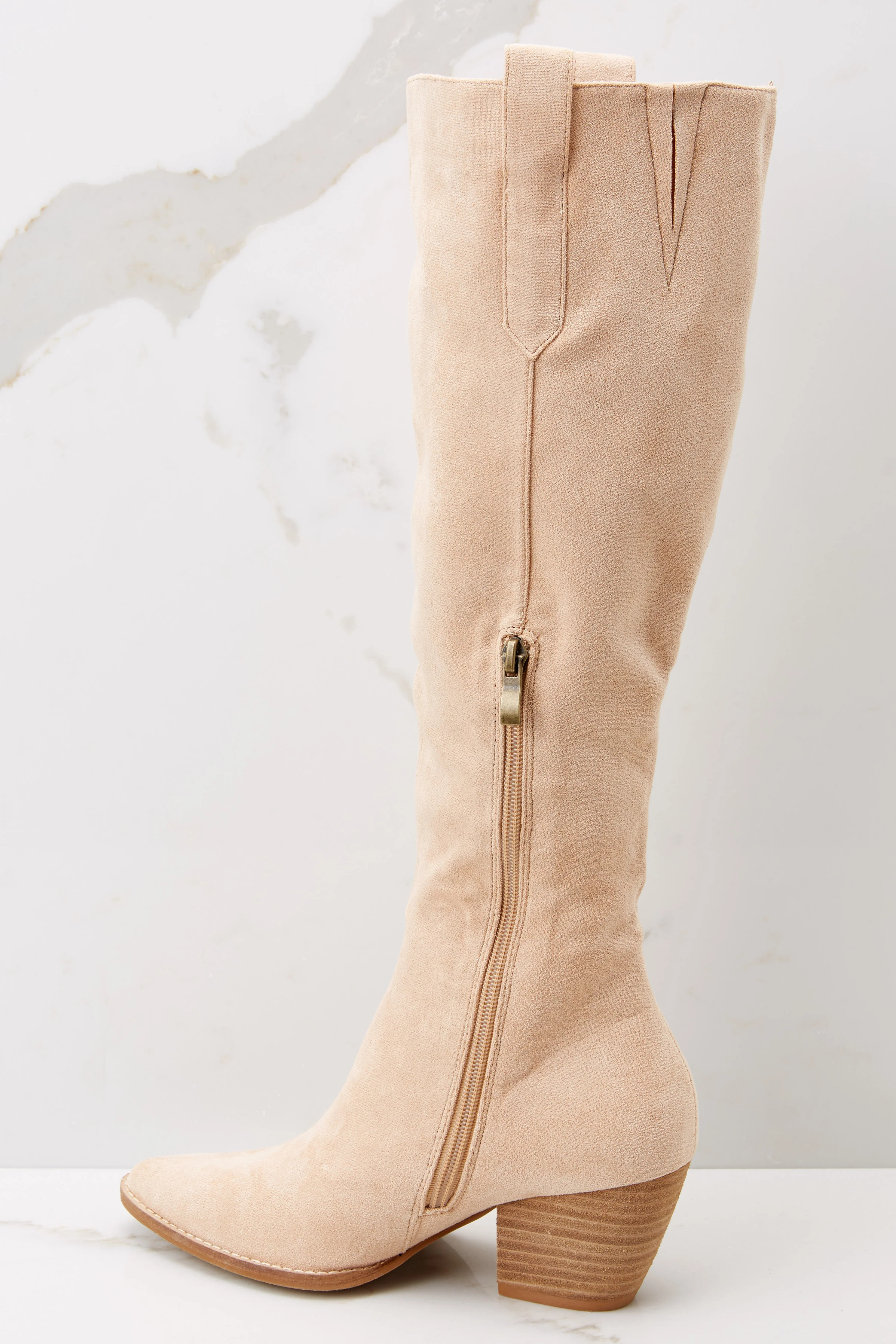 It's Been Real Taupe Boots | Red Dress 