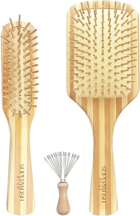Hair Brush Set for Women & Men Natural Bamboo Bristles Fit All Types Hair | Amazon (US)