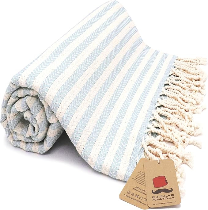 Bazaar Anatolia Turkish Beach Towel – 100% Cotton, Quick Dry, Sand Free Striped Towel for Bathr... | Amazon (US)