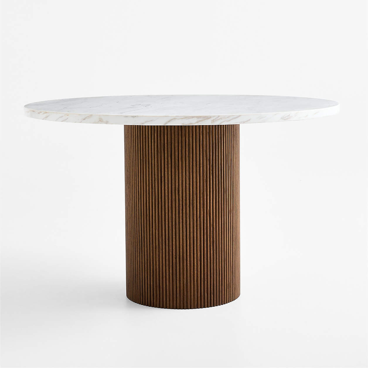 Portico 48" Marble and Warm Brown Oak Round Pedestal Dining Table | Crate & Barrel | Crate & Barrel