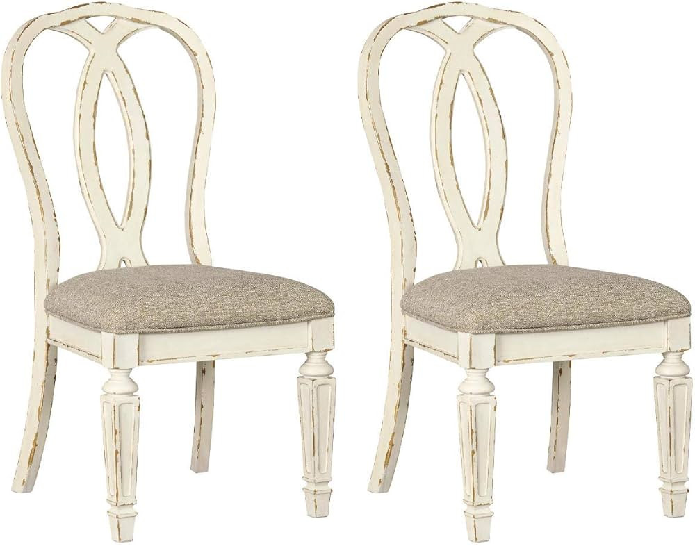 Signature Design by Ashley Realyn French Country Ribbon Back Dining Chair, 2 Count, Chipped White | Amazon (US)