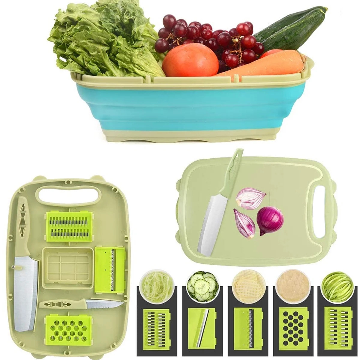 Pluokvzr Collapsible Cutting Board Set 9 in 1 Multifunctional Cutting Board with Colander Portabl... | Walmart (US)