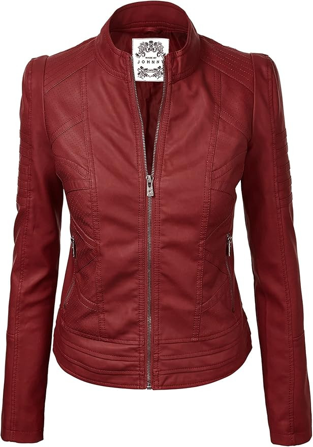 Made By Johnny MBJ Womens Faux Leather Zip Up Moto Biker Jacket with Stitching Detail | Amazon (US)