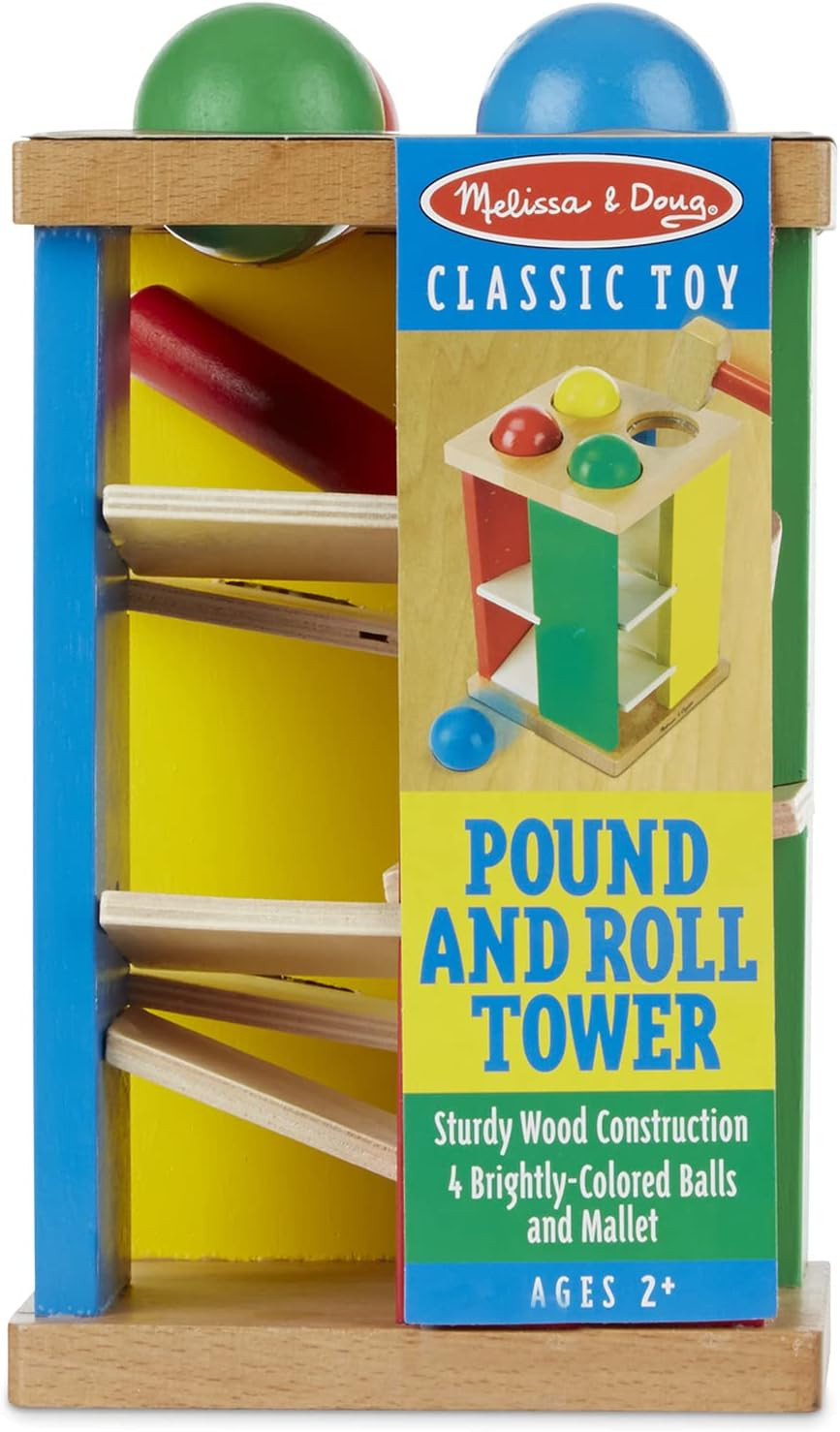 Melissa & Doug Deluxe Pound and Roll Wooden Tower Toy With Hammer - Pound A Ball, Educational Tod... | Amazon (US)