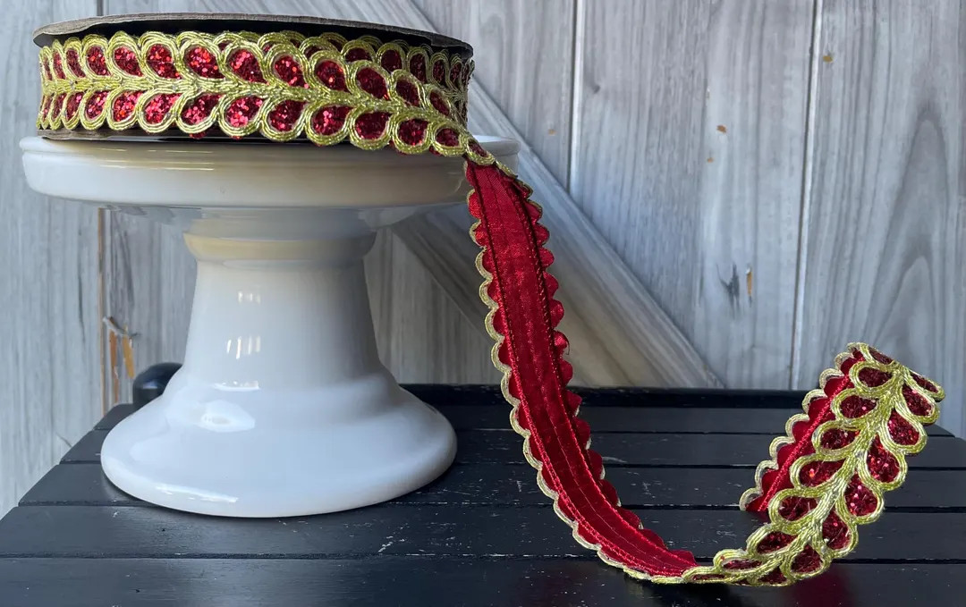 D Stevens, 10 Yards, 1 Inch Wired Ribbon, Glitter Leaf Ribbon, Red Ribbon, Glitter Ribbon, Luxury... | Etsy (US)