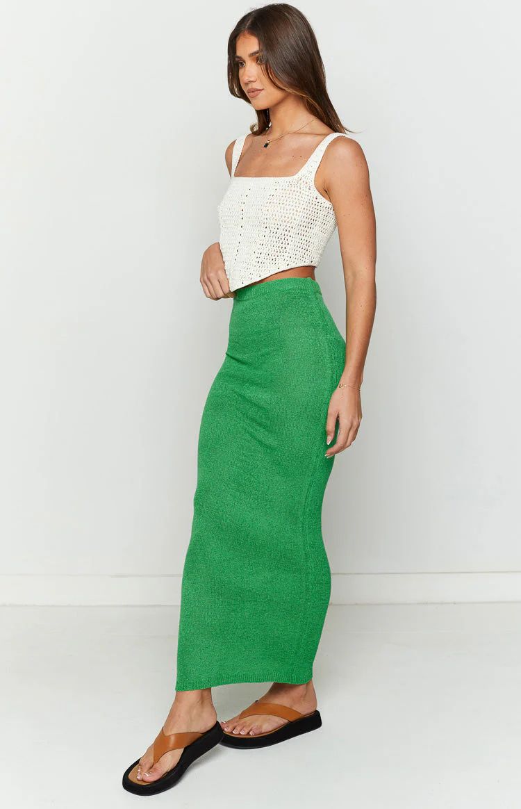 Kirsten Green Low Waist Knit Maxi Skirt | Beginning Boutique (US)