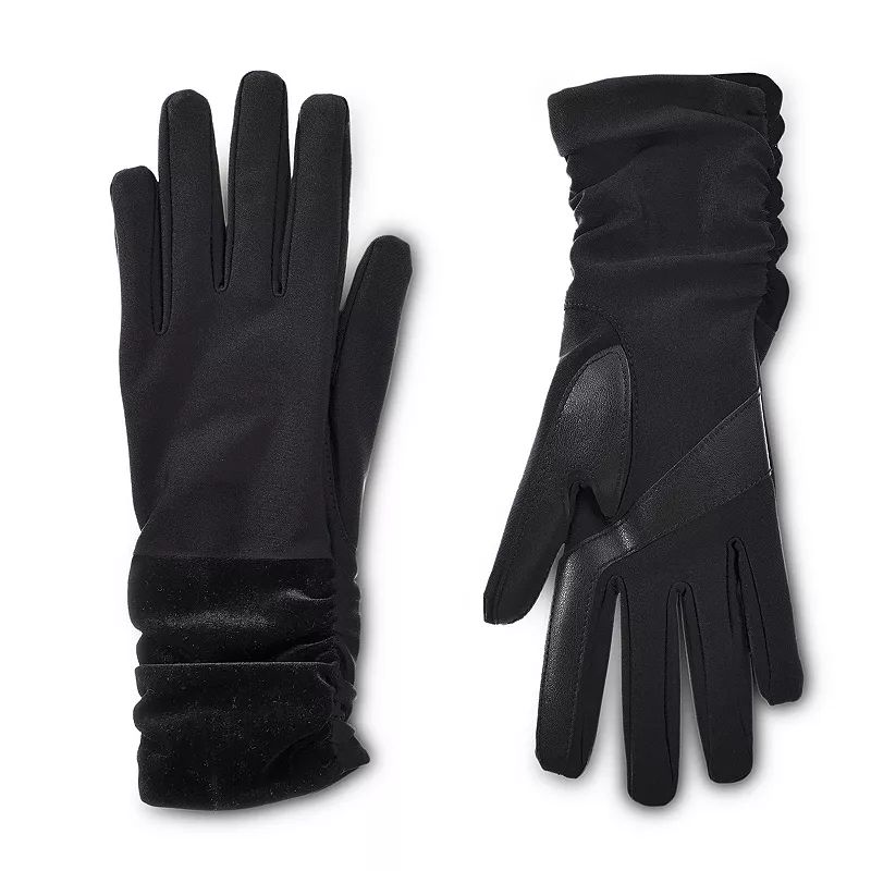 Women's isotoner Lined Elongated Spandex & Velvet Gloves, Size: Small-Medium, Black | Kohl's