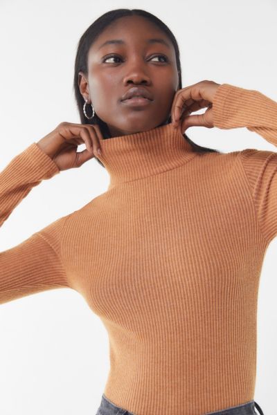 UO Brooklyn Basic Turtleneck Top - Orange XS at Urban Outfitters | Urban Outfitters (US and RoW)