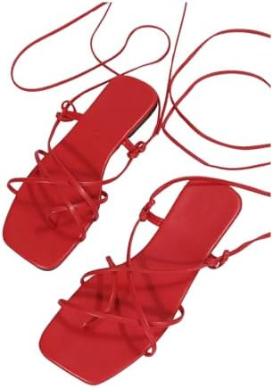 GORGLITTER Women's Summer Strappy Beach Sandals Dressy Leather Lace Up Thong Gladiator Cute Vacat... | Amazon (US)