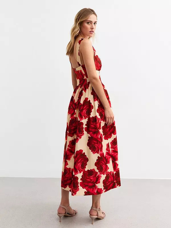 New Look Light Pink Rose Print Corset Midi Dress | Very (UK)