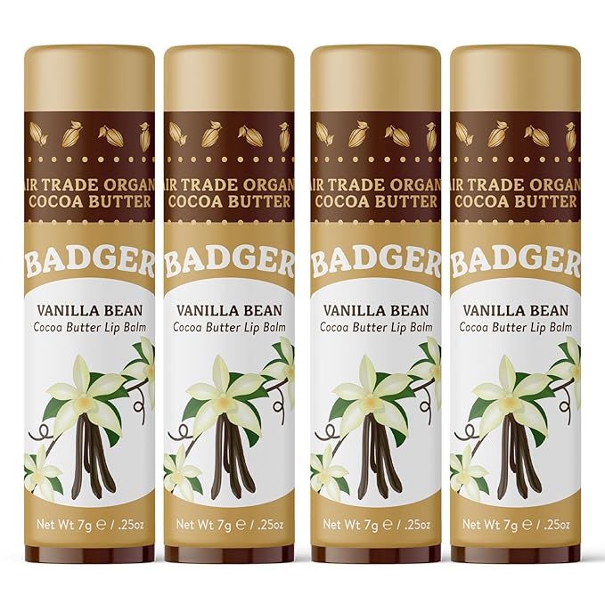 Badger - Cocoa Butter Lip Balm, Vanilla Bean, Certified Organic Lip Balm, Fair Trade, Lip Butter,... | Amazon (US)