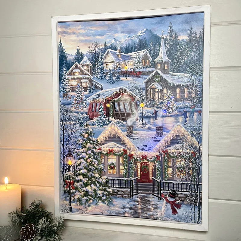 The Holiday Aisle® Christmas Village 18x24 Framed Lighted LED Fiber Optic Canvas | Wayfair | Wayfair North America