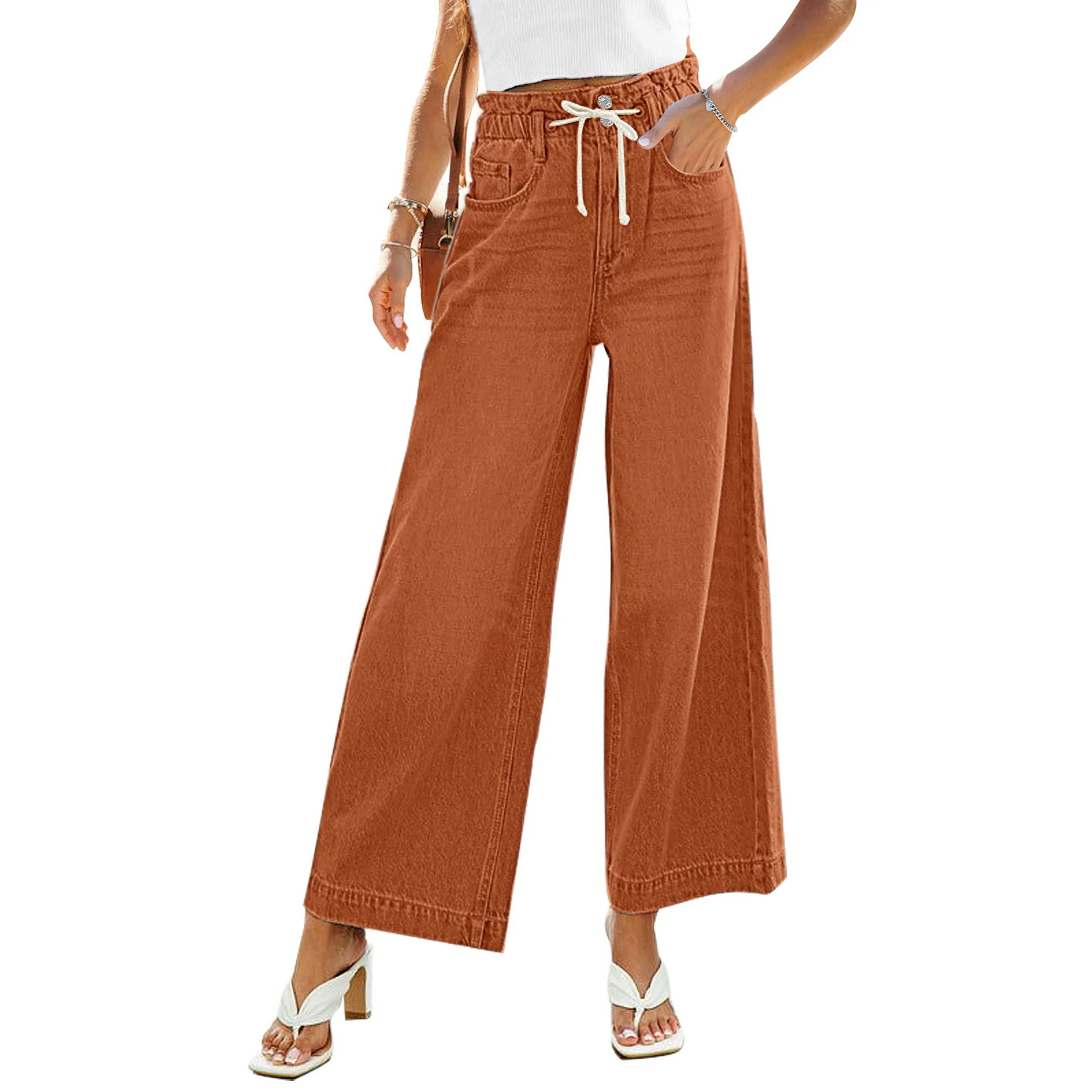 luvamia High Waisted Elastic Waist Jean for Women Stretch Loose Baggy Jeans Denim Pants Apricot O... | Walmart (US)