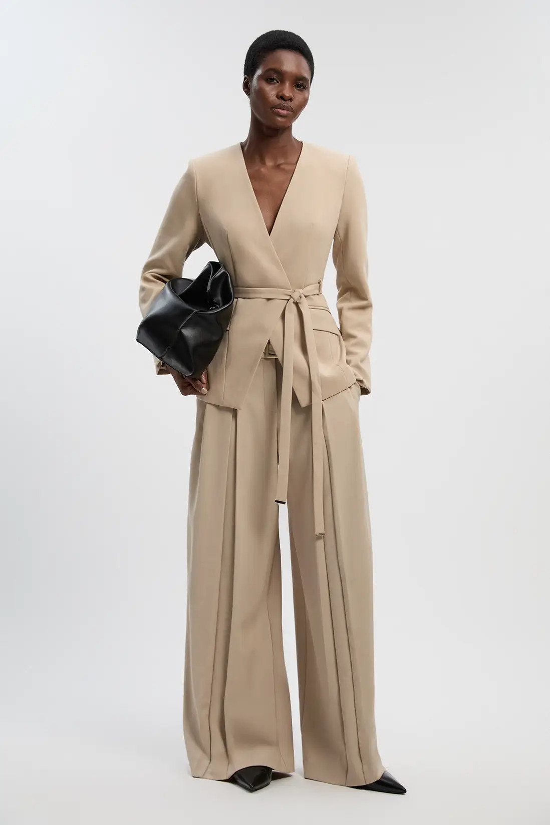 Trousers | Polished Tailored Pleated Wide Leg Belted Trouser | KarenMillen | Karen Millen US