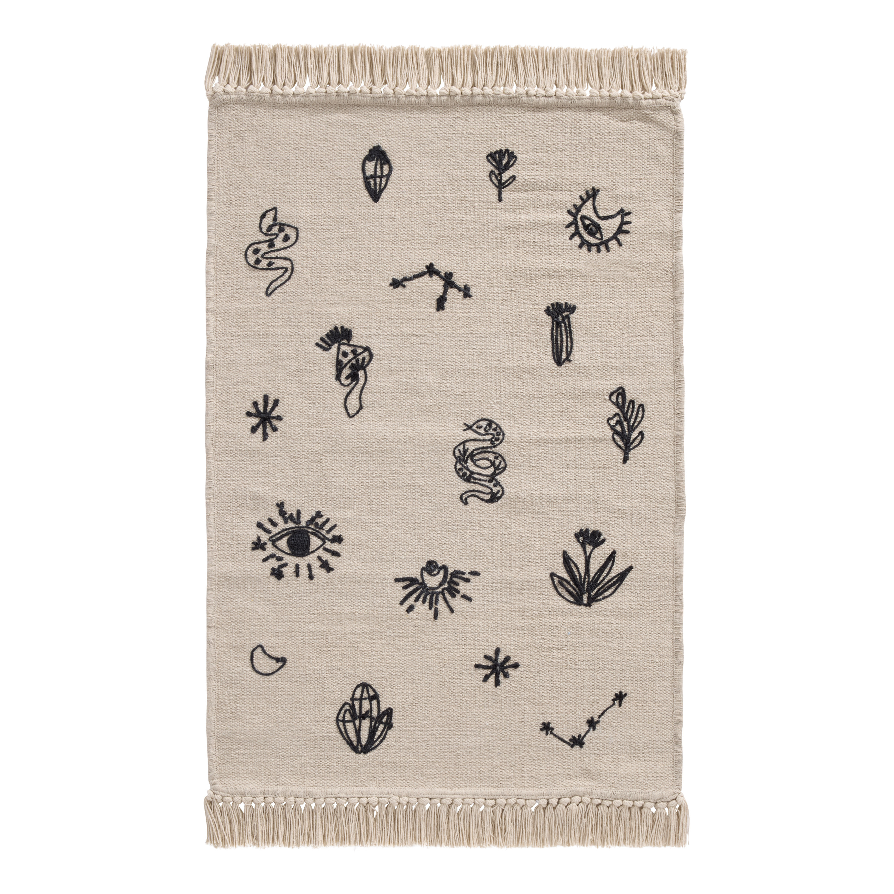 Black Mystic Symbols Recycled Cotton Embroidered Area Rug | World Market
