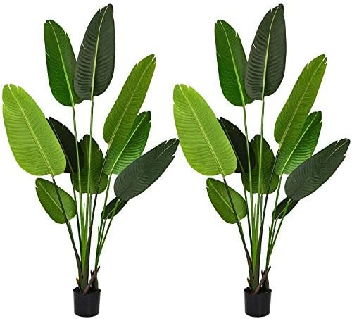 Artificial Silk Bird of Paradise Palm Tree Potted Plant  Fake Tropical Palm Tree for Indoor Outdo... | Amazon (US)