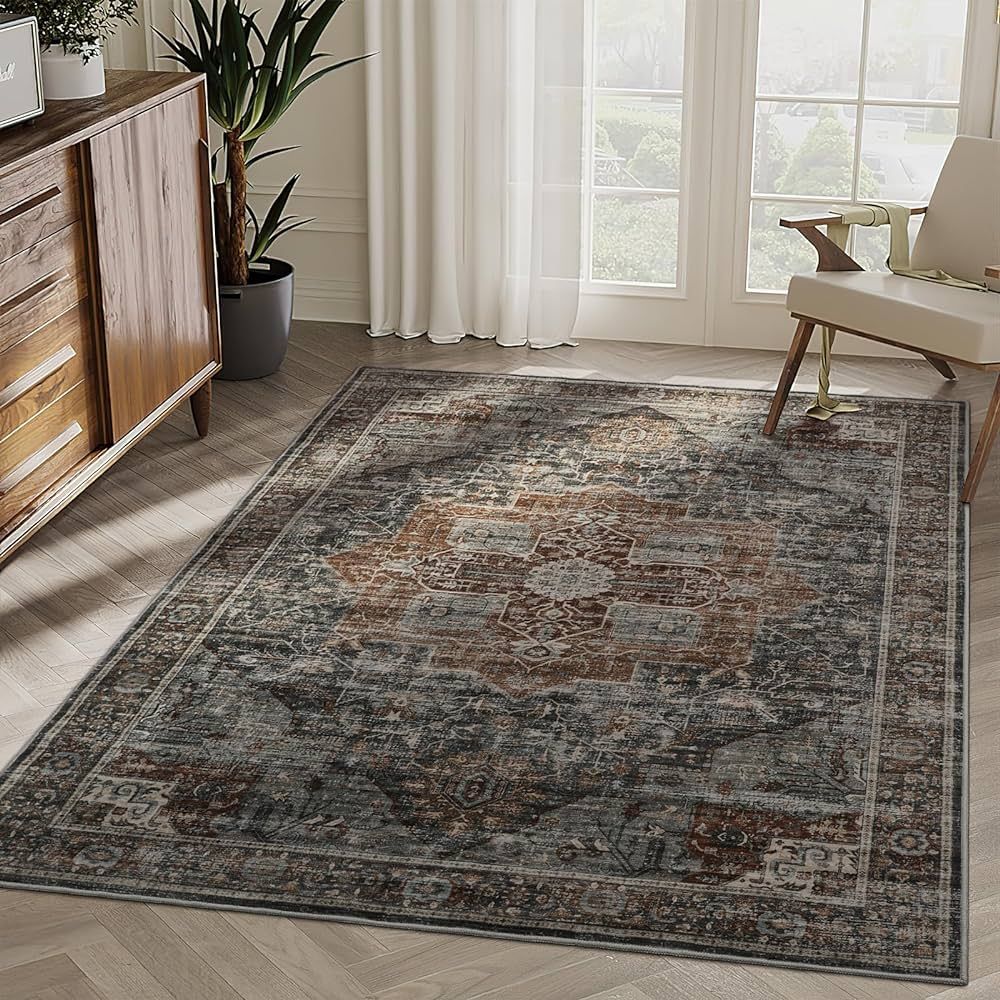 Roxstand 8x10 Area Rugs for Living Room, Vintage Washable Rug with Non-Slip Backing, Stain Resist... | Amazon (US)