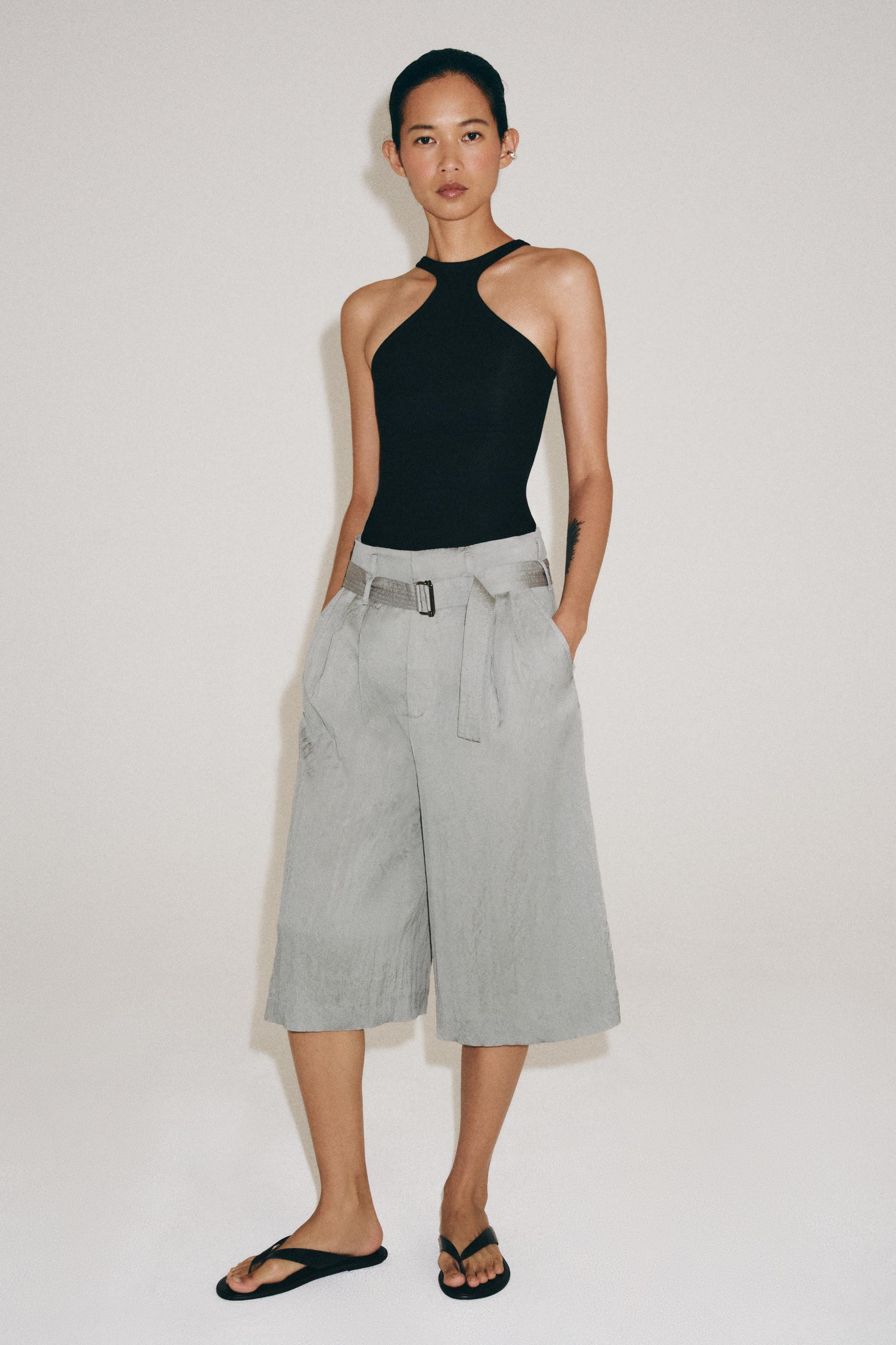 ZW COLLECTION BELTED PLEATED BERMUDA SHORTS | Zara US