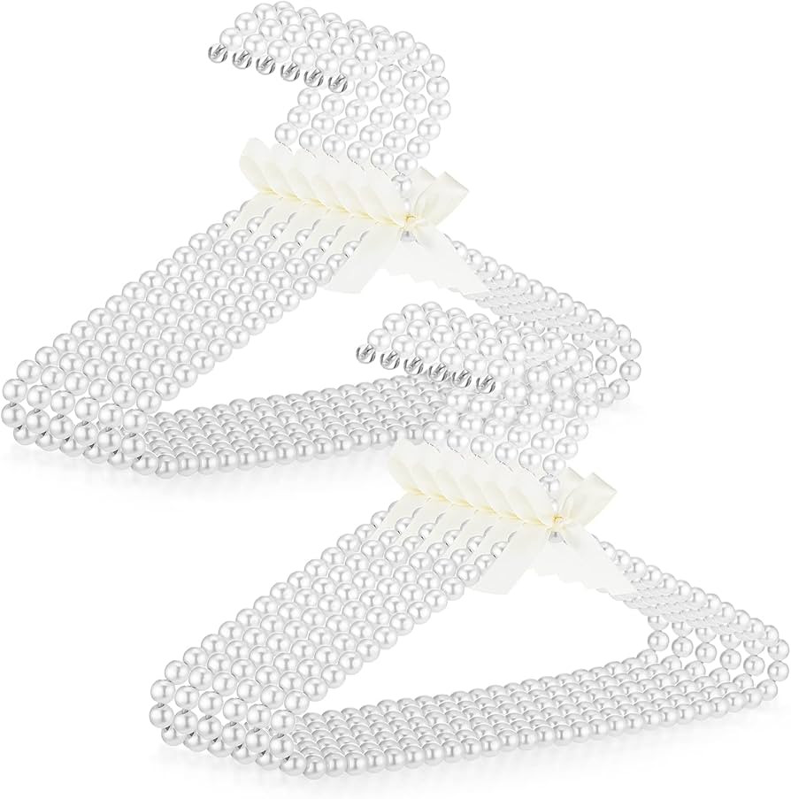 Threan Pearl Beaded Clothes Hanger Mini Pearl Beads Small Metal Clothes Hangers with Ribbon Stand... | Amazon (US)