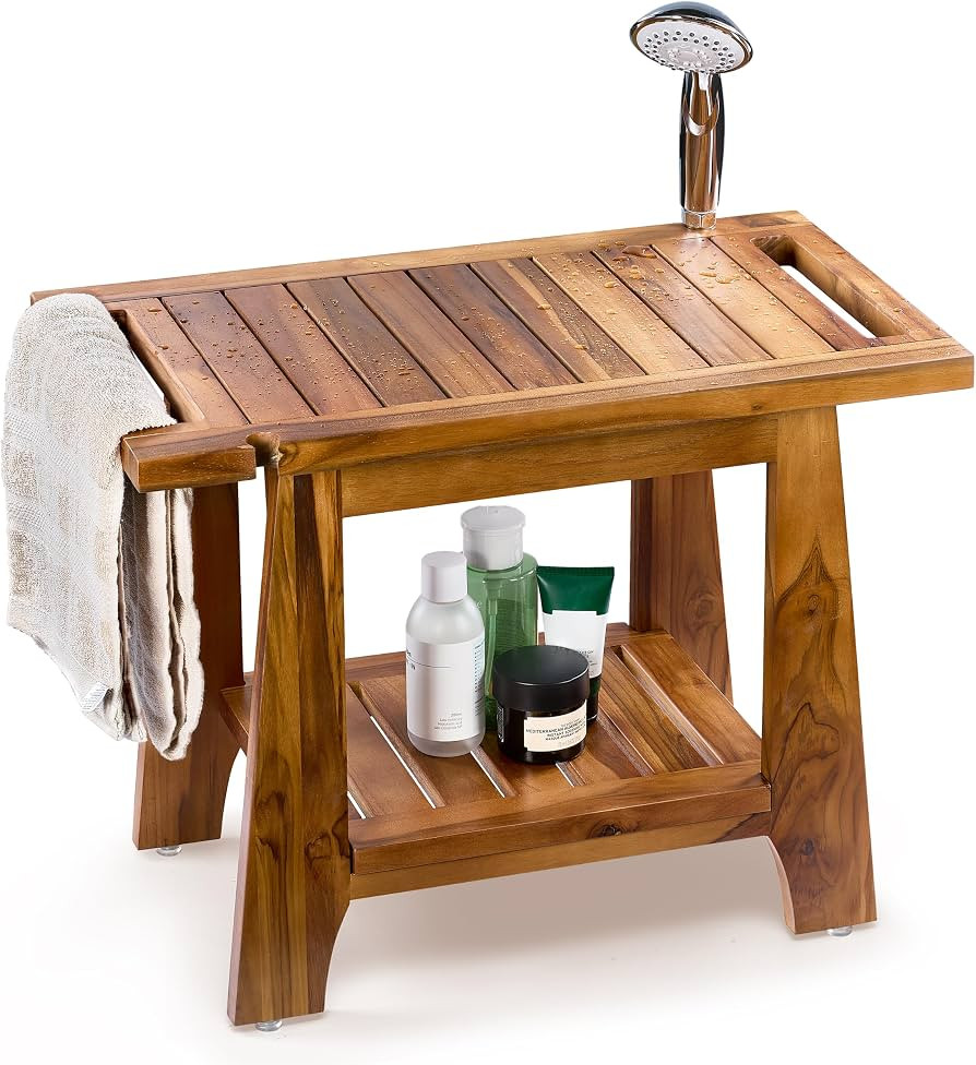TINAMO 22\u201dL Teak Shower Bench for Inside Shower with Shower Holder, 400LBS | Amazon (US)