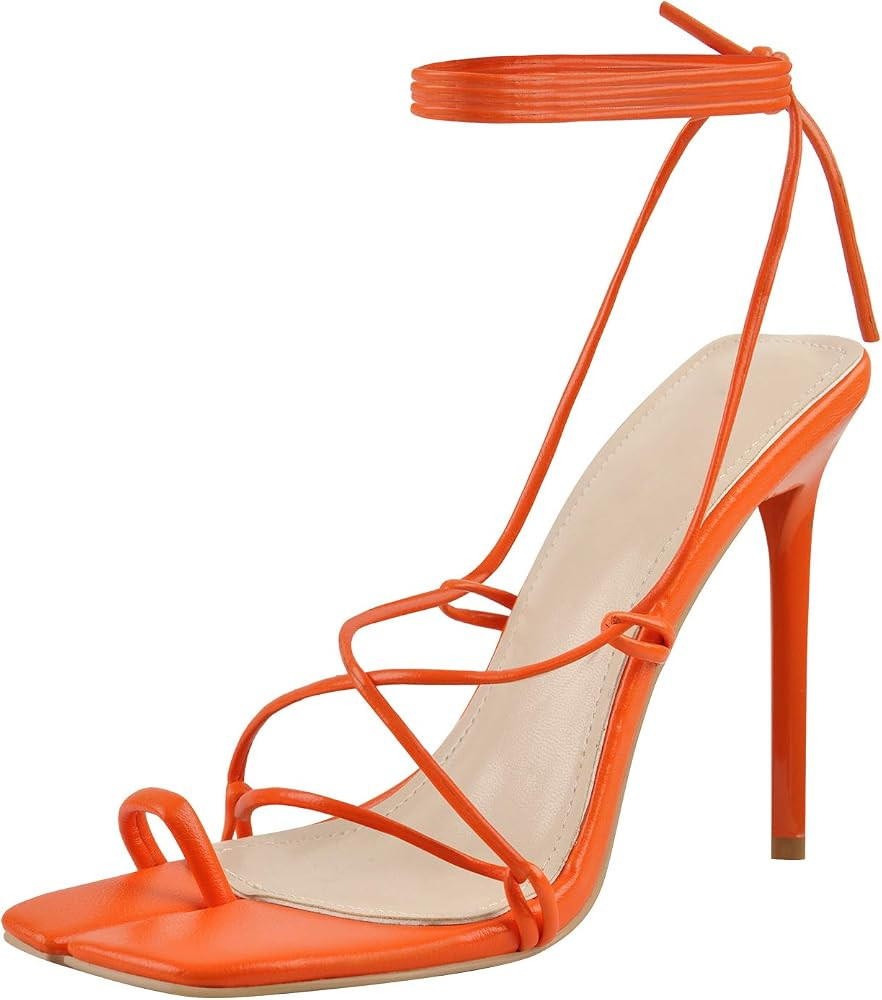 LISHAN Women's Toe Ring Square Split Toe High Heels Sandals | Amazon (US)