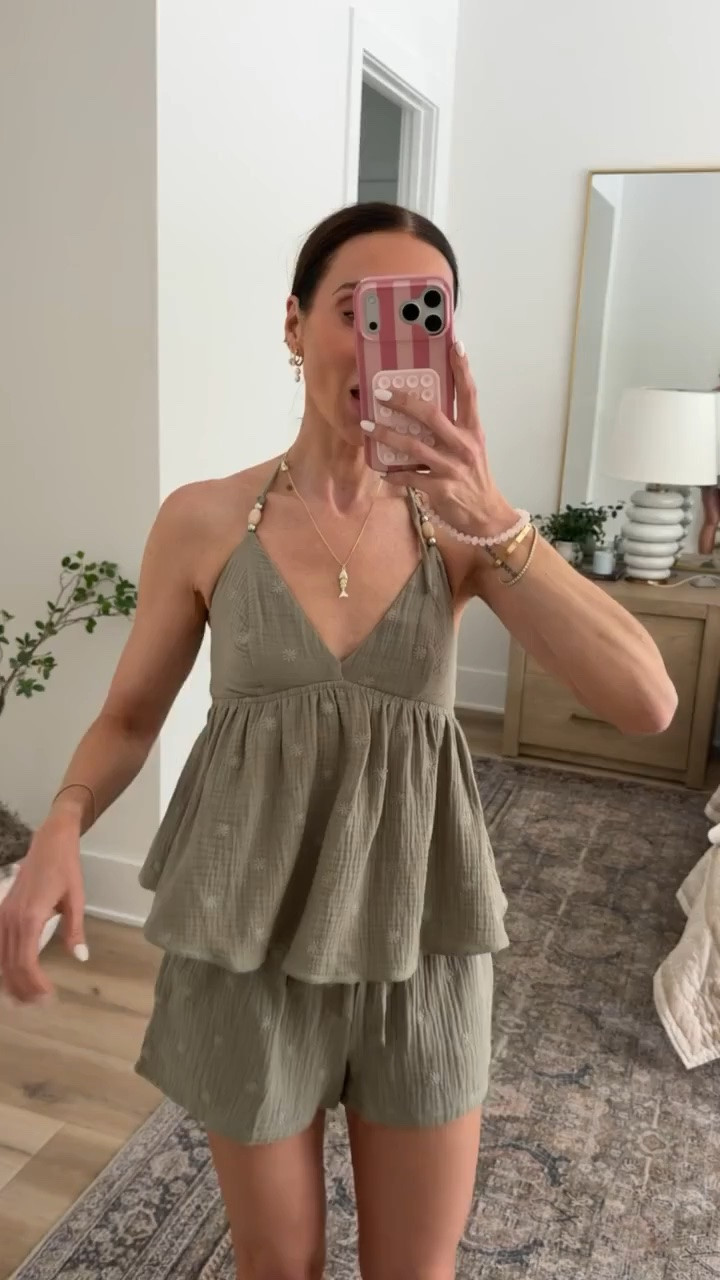 This matching set is one of those easy summer outfits that looks like you put in effort when you really didn’t. The lightweight gauzy fabric, relaxed fit, and pretty olive color make it perfect for vacations, pool days, or warm weather weekends.

Matching set, Vacation outfit, Resort wear, Summer fashion finds, Gauze clothing, Beach vacation style, Lightweight outfits, Warm weather fashion, Olive green outfit, Vacation packing, Summer essentials, Casual chic, annabrstyle

#LTKSeasonal #LTKTravel #LTKSwim