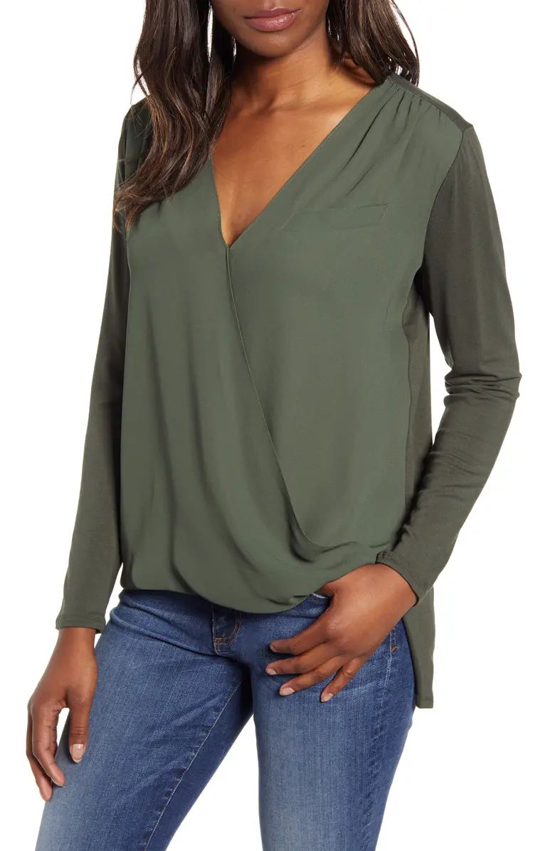 Georgette & Jersey Faux Wrap Blouse | Nordstrom