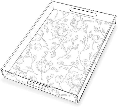 DAMAHOME Clear Acrylic Serving Tray with Handles 12"x16" Countertop Organizer Floral Tray Vanity Tab | Amazon (US)