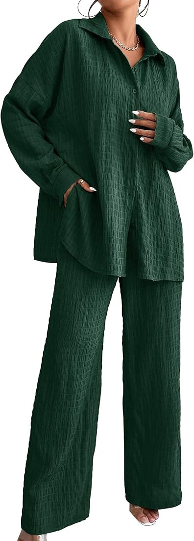 Labolliy Women Pajama Sets Long Sleeve Button Down Shirt Lounge Sets 2 Pieces Outfits Sleepwear w... | Amazon (US)