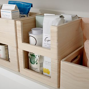 THE HOME EDIT Wooden Large Open Front Bin Sand | The Container Store